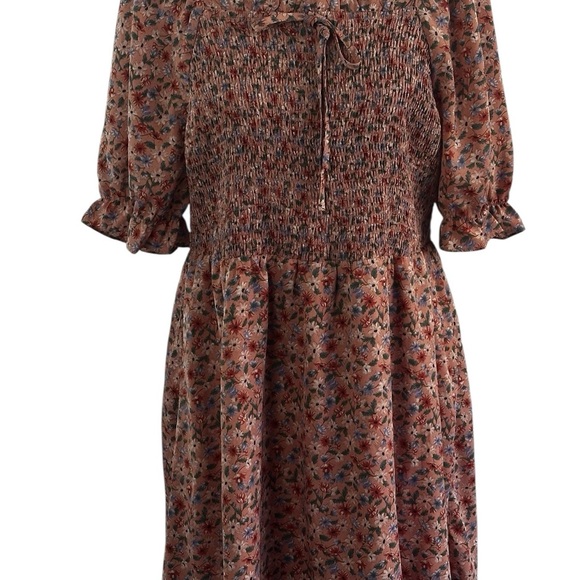 Allegra K Dresses & Skirts - Allegra K 1X Floral Smocked Midi Dress – Cottagecore Puff Sleeve Fall Dress